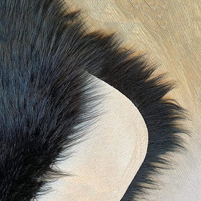 LAMBZY High Pile Super Soft Faux Sheepskin Rug (Black, 3'x5')