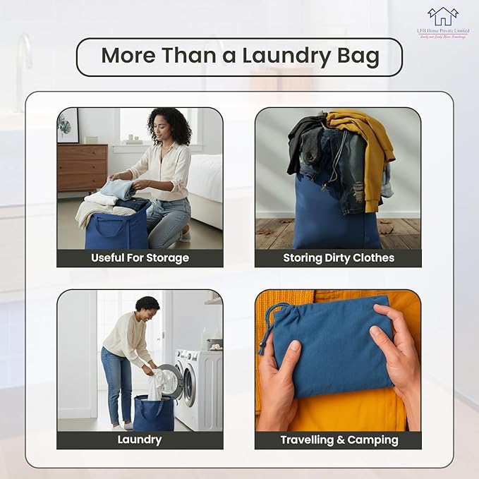 LFH Home Cotton Canvas Large Laundry Bag with Handle, Heavy Duty Drawstring Closure Washable Laundry Bags, School Travel, Home, Hotel, College Dorm, Organizer Sack, Toys Clothes 20x30-Sky Blue