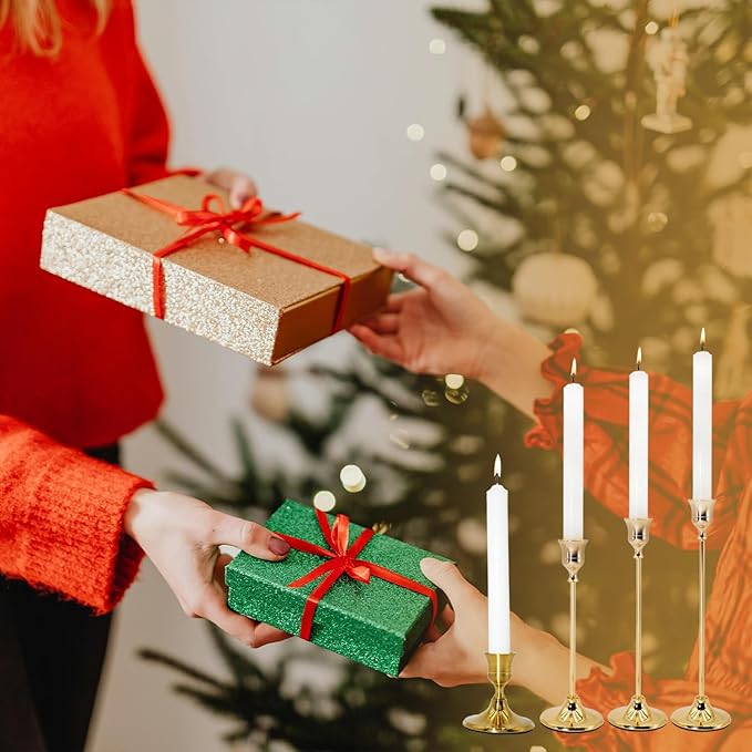 Candlestick Holders Taper Candle Holders, Gold Vintage Candle Holder for Pillar Candles Table Centerpiece, Wedding Reception, Festive Christmas Mantel Decoration or Home Decor, Set of 8