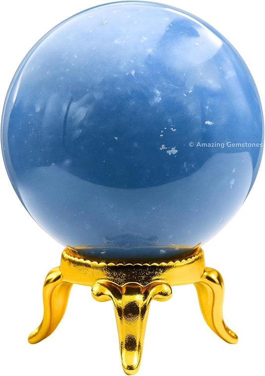 Amazing Gemstone Angelite Crystal Ball with Stand - 1.5" Inches Crystal Sphere Meditation Balls for Witchcraft and Decorative Balls