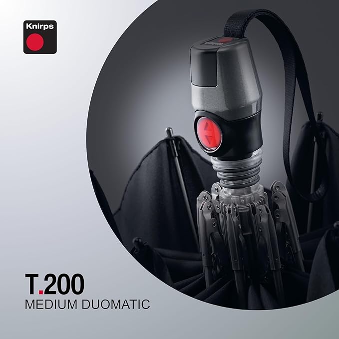 Knirps T.200 Duomatic Compact Rain Umbrella in Black– Wind Tunnel Tested to 93 mph, Aluminum Steel Fiberglass Frame, 38in Canopy, OEKO-TEX, High-Performance Automatic Travel Umbrellas