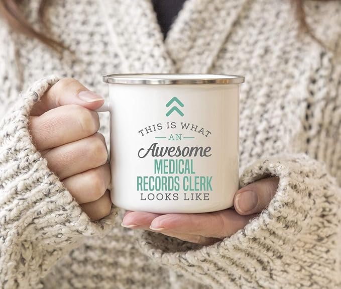 Andaz Press 11oz. Stainless Steel Campfire Coffee Mug Gift, This is What an Awesome Medical Records Clerk Looks Like, 1-Pack, Birthday Gift Ideas Coworker Him Her, Includes Gift Box