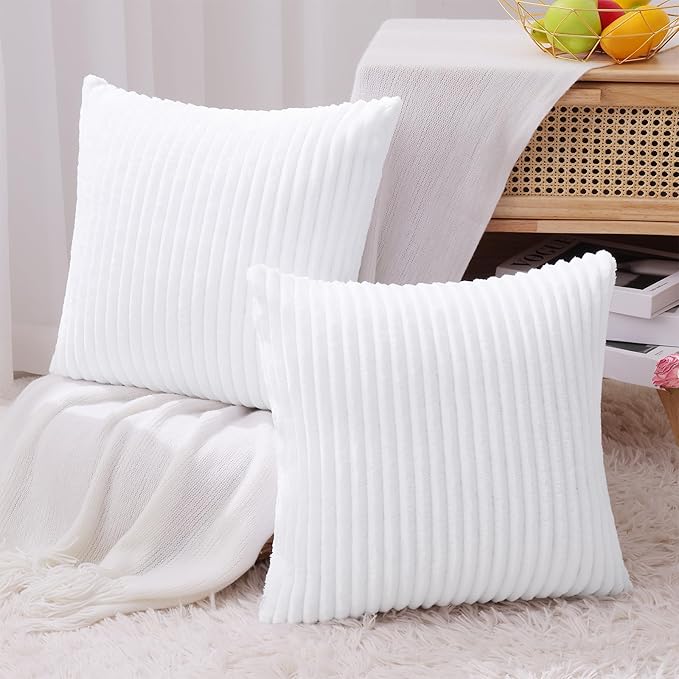 Simmore Decorative Spring Euro Sham Throw Pillow Covers 26x26 Set of 2, Soft Natural Plush Flannel Double-Sided Fluffy Couch Pillow Covers for Sofa Living Room, White