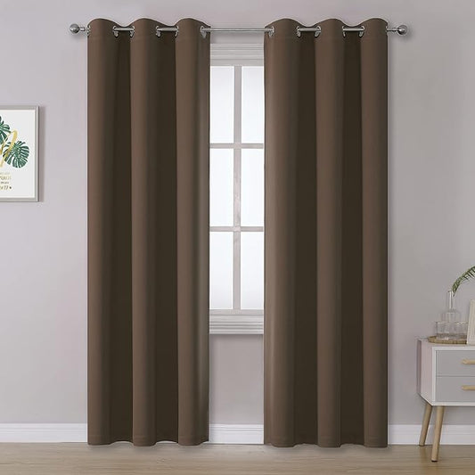 DUALIFE Brown Curtains 84 Inches Long Coffee Color Blackout Curtains with Grommet Thermal Insulated Room Darkening Solid Widow Curtain Panels/Drapes for Bedroom 42x84 Inch 2 Panels
