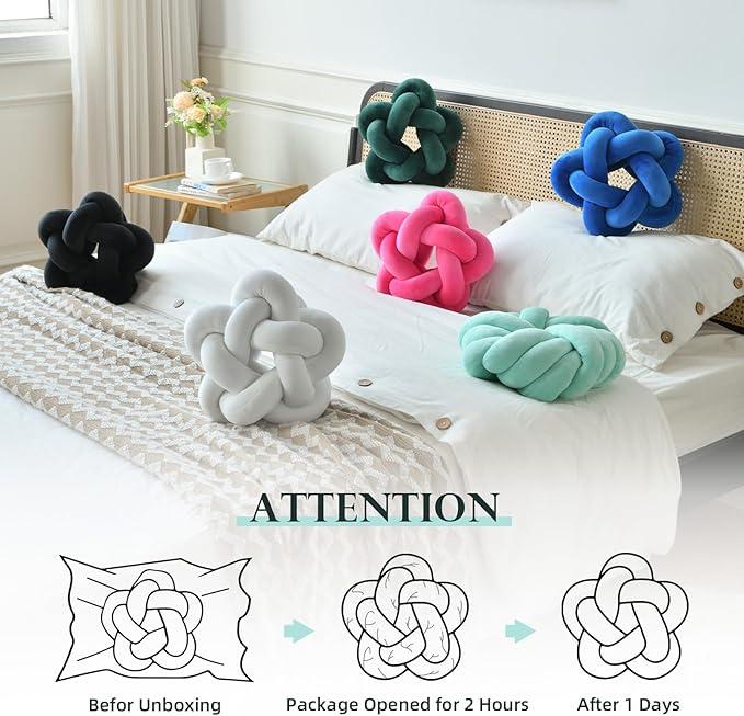 Knot Plush Throw Pillow Handmade Knotted Star Pillow Soft Sofa Lumbar Cushion Stuffed Cushion Home Office Children Room Decor, Navy Blue