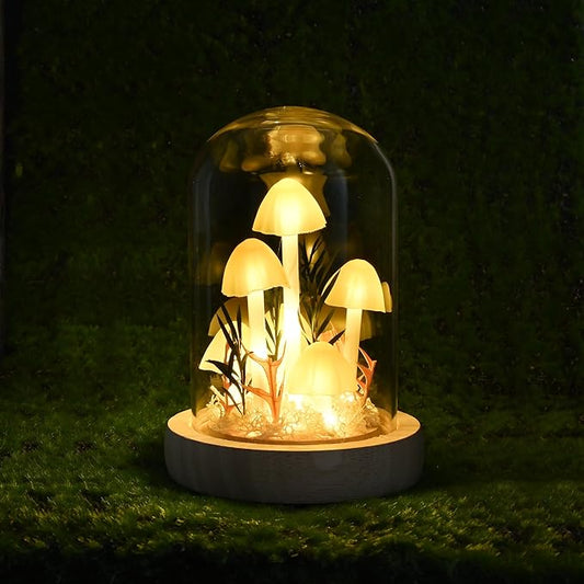 QUELIEN Christmas Mushroom Lamp in Glass Dome,Mushroom Gifts for Women - Warm White LED Night Light for Bedroom Decor,Unique Gifts for Women, Housewarming Birthday Decorations