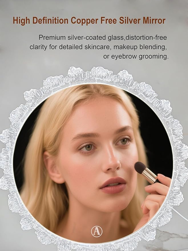 Crystal LED Vanity Mirror with Touch Control 3 Color Lights, Dimming 360° Rotation Elegant Luxury Wall Mounted HD Decorative Mirror(Wall Mounted Mirror-50cm)