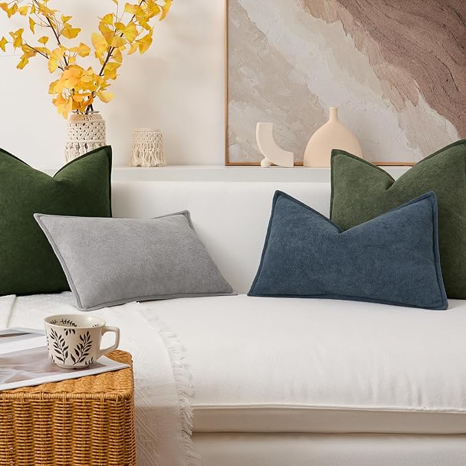 Kevin Textile 14x22 Inch Lumbar Pillow Cover 1 Pack Soft Boucle Textured Decorative Waterproof Rectangle Cushion Elegant Accent Pillow for Couch Sofa Chair Bed Home Decor Indoor Outdoor Moss Green