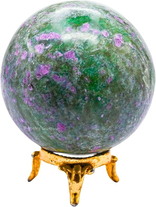 Amazing Gemstone Ruby Fuchsite Crystal Ball with Stand - 2.5 Inches Large Crystal Sphere Meditation Balls for Witchcraft and Decorative Balls