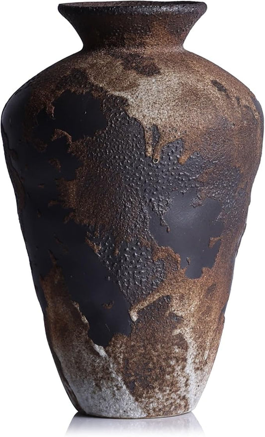 Wabi Sabi Decor Rusty Vintage Vase - 8.7" Tall Rustic Farmhouse Wabi Sabi Vase for Centerpiece, Pottery Stone Flower Vases for Home Decor, Table, Living Room, Bedroom, Bathroom, Kitchen (Smoky Earth)