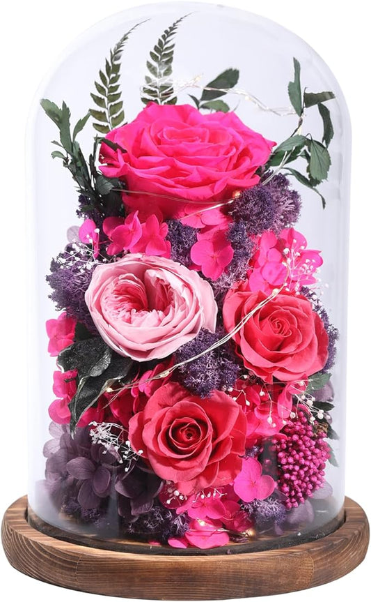 Flowers for Delivery Preserved Flowers Rose in Glass Dome,Reddish Rose Forever Flowers Birthday Gifts for Women Mom Grandma Friend Gifts for Her,Home Decor