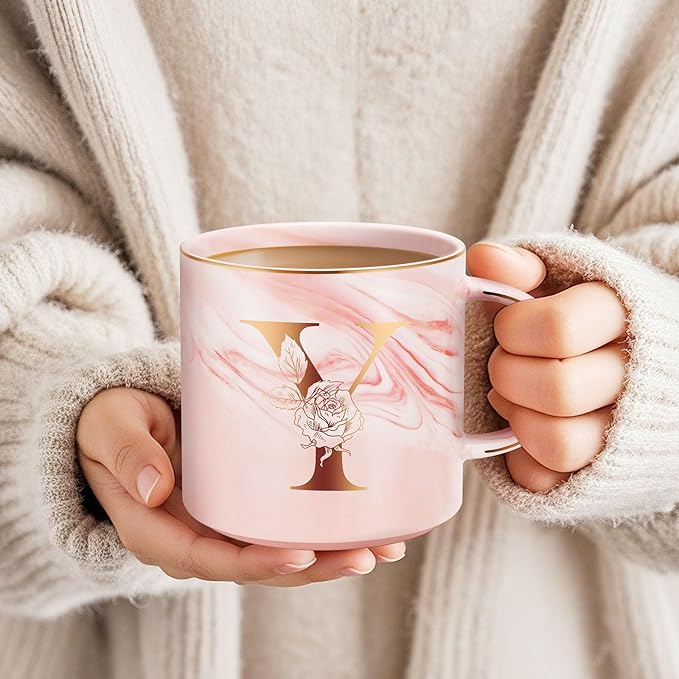 Valentines Day Gifts for Her, Anniversary Birthday Galentines Gifts for Women Mom Grandma Friend Sister Wife Teacher Coworker, Personalized Initial Customized Gift Monogrammed A-Z Coffee Mug 12 OZ(Y)