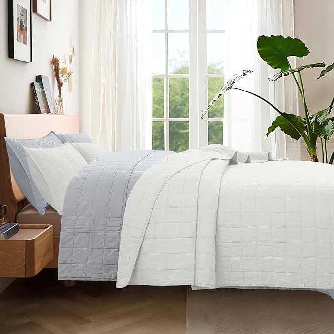 100% Cotton Quilt Sets Cal King Size - Soft Lightweight Quilt Bedding Set for Bedroom Decor-Bedspread in Geometric Pattern with 2 Pillow Shams for All Season, 110x120 inches