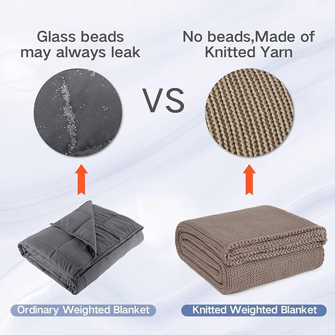 Guohaoi Knitted Weighted Blanket for Adults (Beige 60"x80" 17lbs) No Beads Cooling Throw Blanket for Hot Sleepers, Home Decor Breathable Chunky Knit Heavy Blanket Use on Queen/King Size Bed