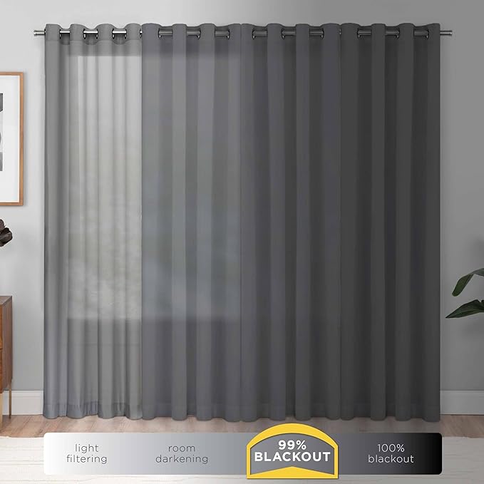Eclipse Extra Wide Grommet Curtain, Kendall Sliding Patio Door Curtain Panel, Solid Textured Thermal Insulated and Noise Reducing Curtains, (1 Panel), 84 in Long x 100 in Wide, Black