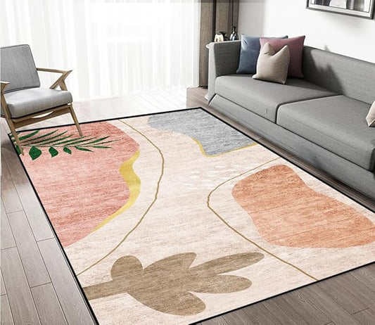 Area Rug 5x7 Feet Contemporary Abstract Non-Slip Washable Modern Rug, High Traffic Floor Mat for Living Room, Bedroom, Home Office