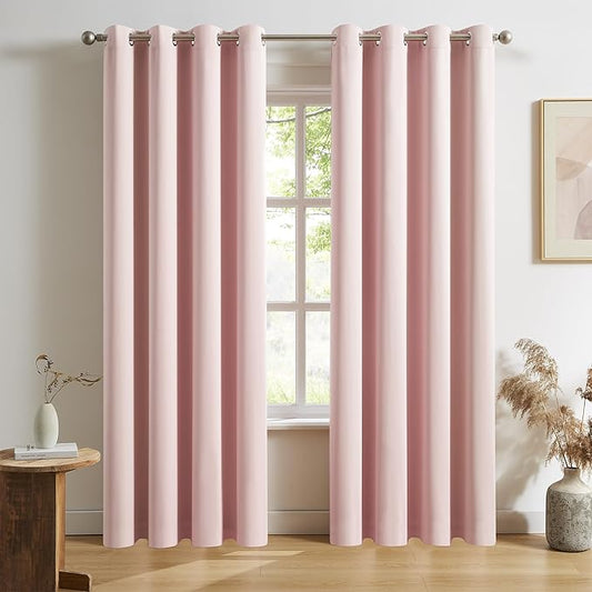 DUALIFE Blackout Curtains Baby Pink 90 Inch Length - Bedroom Black Out Drapery Room Darkening for Nursery Thermal Insulated Grommet Curtain Panel Pair 52 x 90 Inches Long, 2 Panels