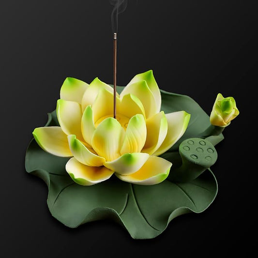 Lotus Incense Burner - Incense Burner Holder for Home Incense Holder Decor Incense Holder for Sticks Yoga, SPA(Z4-Green Yellow)