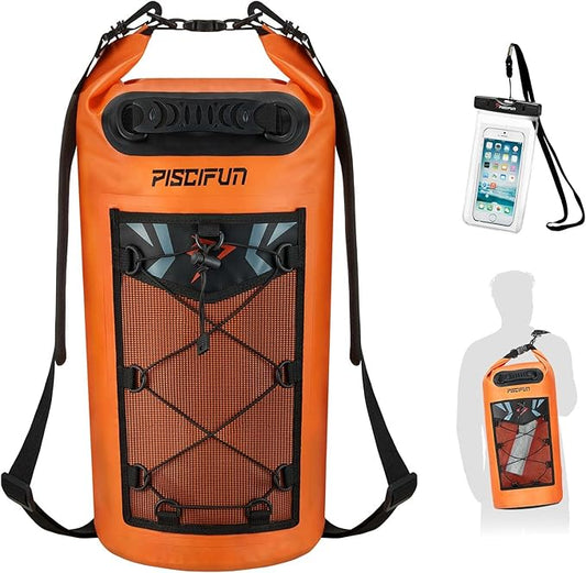 Piscifun Dry Bag, Waterproof Floating Backpack 10L/20L/30L/40L with Waterproof Phone Case for Boating, Kayaking, Fishing