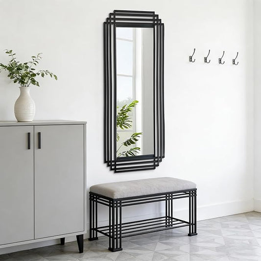Modern Geometric Wall Mirror, 55"x22" Elegant Rectangle Mirror with Metal Frame, Large Art Wall Mirrors for Living Room Bathroom Bedroom Entryway Hallway, Hangs Vertically or Horizontally