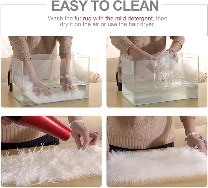 Softlife White Small Faux Fur Sheepskin Throw Rug Fluffy Shag Fur Chair Cover Pad Washable Square Area Rugs for Living Room Bedroom Dorm 20" x 20"