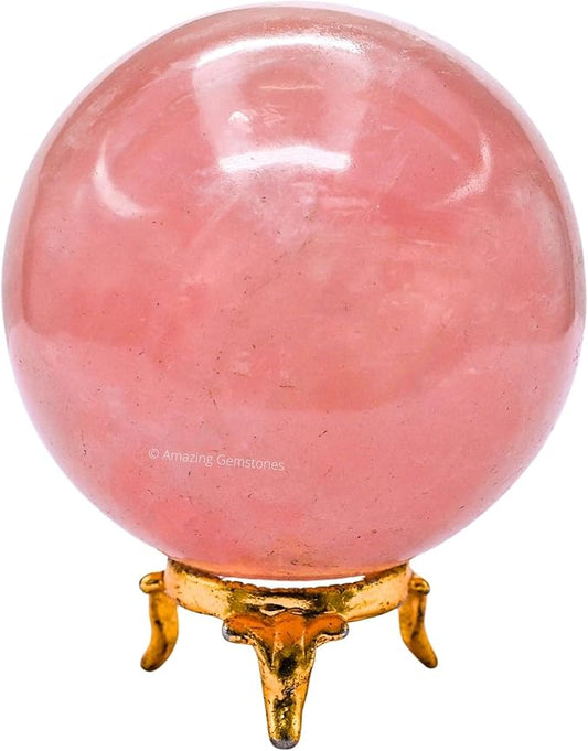 Amazing Gemstone Rose Quartz Crystal Ball with Stand - 3 Inches Large Crystal Sphere Meditation Balls for Witchcraft and Decorative Balls