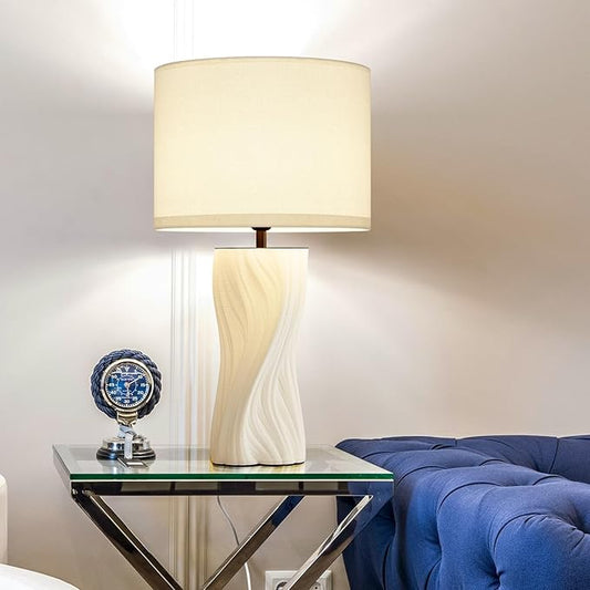 White Ceramic Table Lamps 21.5In Modern Plug in Table Lamp Bedroom Bedside