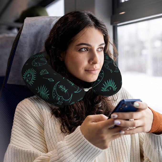 Travel Pillow for Boys and Girls, Comfortable Neck Chin Head Support Cushion Trippy Sun Moon Star, Comfortable for Airplanes Car Sleeping Rest
