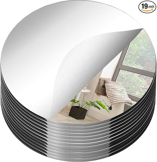 19 Pcs Mirror Centerpieces for Tables, Acrylic Round Small Mirror Trays Decoration Candle Plate Mirrors for Wedding Table Centerpiece Baby Shower Christmas Party Decor and Crafts (10inch/25cm)