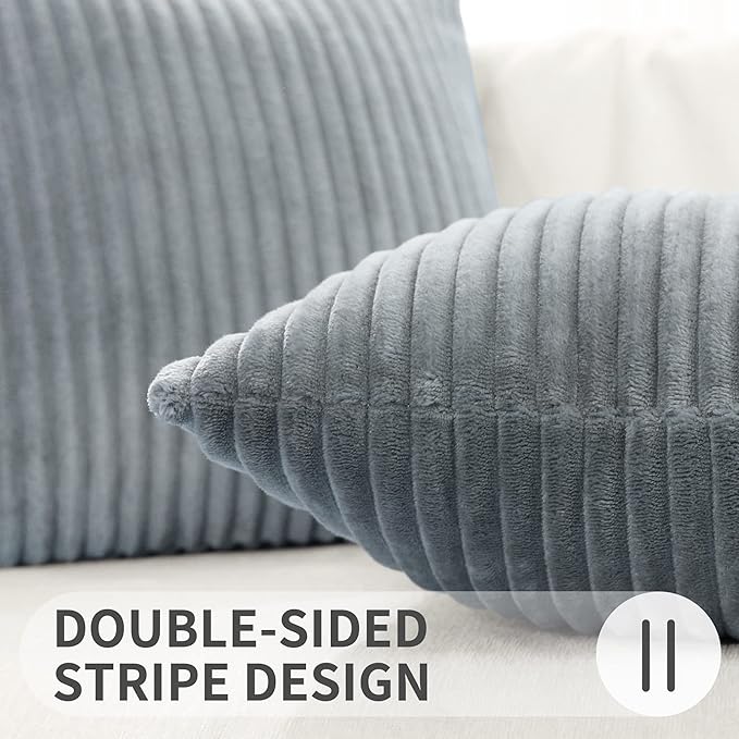 Simmore Decorative Spring Euro Sham Throw Pillow Covers 22x22 Set of 2, Soft Natural Plush Flannel Double-Sided Fluffy Couch Pillow Covers for Sofa Living Room, Grey