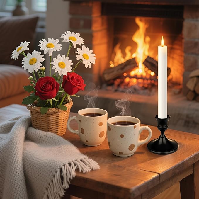 Black Candle Holder Taper Candle Holders, Set of 12 Candlestick Holders Decor for Home Decor, Metal Taper Candleholder for Fall Thanksgiving Halloween Christmas Table Fireplace Decor (12, Black)