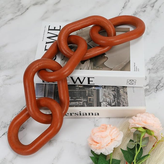 HMASYO Brown Wood Chain Link Decor, 5-Link Wooden Decorative Chain Home Decor Accents, Coffee Table Decor, Shelf Decor Aesthetic, Modern Bookshelf Table Decorative Objects for Living Room
