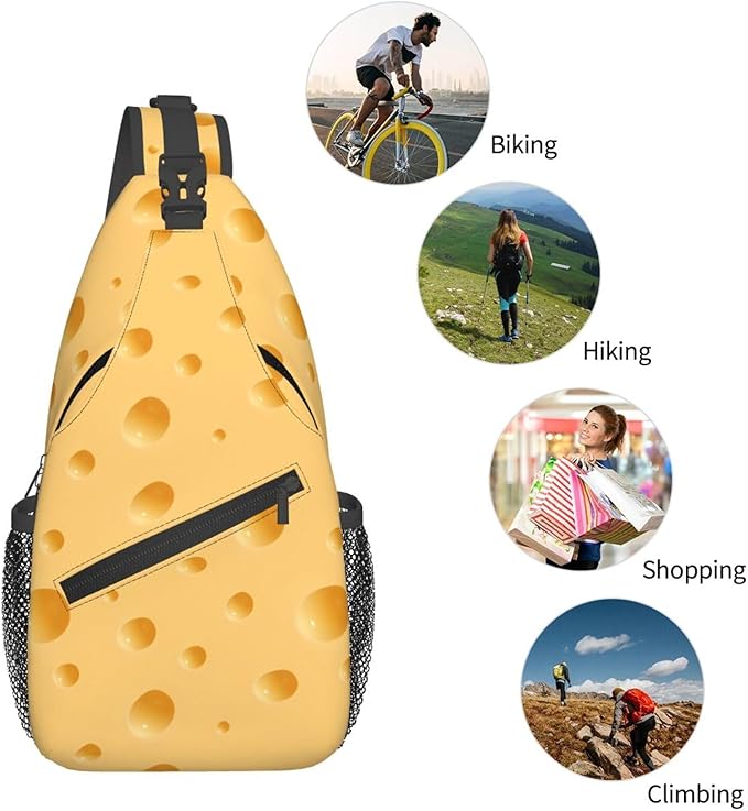 QFXUYNG Funny Cheese Adult Sling Bag Unisex Chest Bags Crossbody Backpack Casual Daypacks Shoulder Bag for Women Men Cycling Hiking Travel