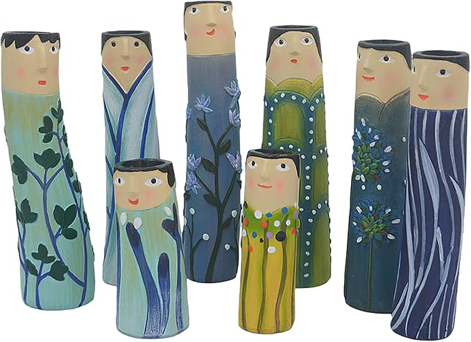 Spring Bud Vases, Bohemian Family Face Vase Boho Cute Home Decor, Character Vase Flower Plant Holder Bathroom Shelf Decor for House Decor Living Room Wedding Centerpieces (G)