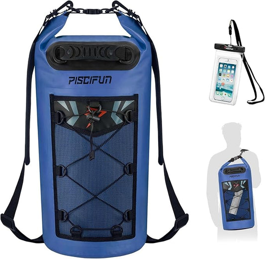Piscifun Dry Bag, Waterproof Floating Backpack 10L/20L/30L/40L with Waterproof Phone Case for Boating, Kayaking, Fishing