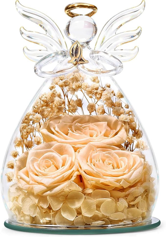 Beferr Valentines Day Rose Gifts for Her Women Mom Gifts for Birthday, Fresh Flowers for Delivery Prime Forever Preserved Rose in Glass Angel Figurine, for Grandma Wife Kids Daughter