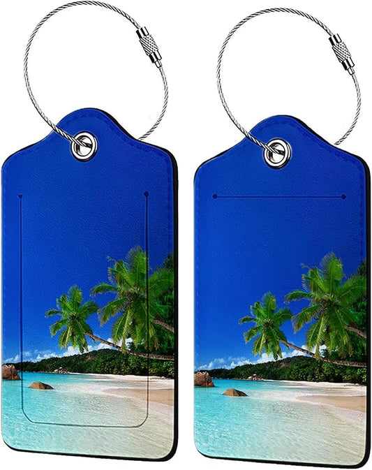 Summer Sea Wind Luggage Tags for Suitcases,2 Pack Luggage Tag, Leather Stainless Steel Loop Label Tag for Women Girl Travel Bag Suitcase