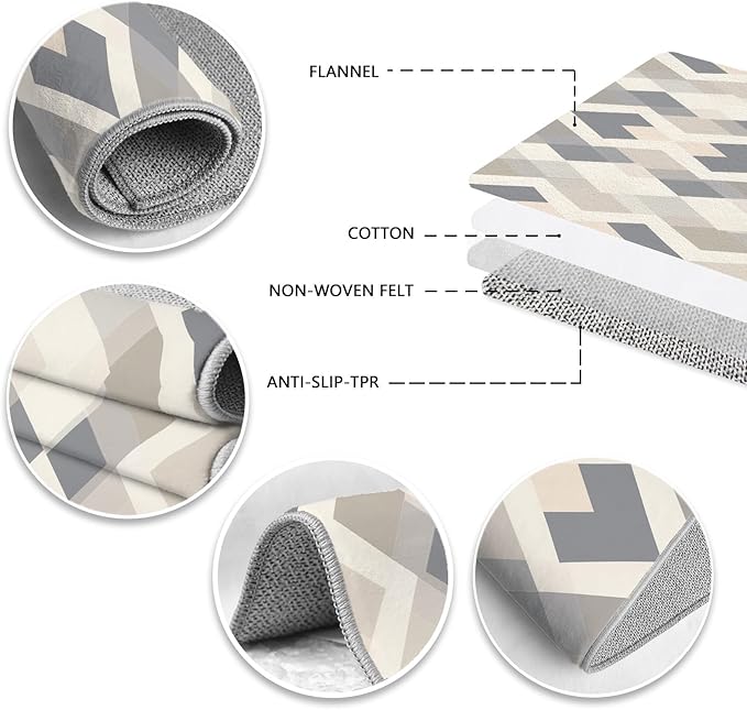 Modern Area Rug Living Room Rugs 6x9, Minimalist Soft Boho Geometric Rug, Non-Slip Washable Low Pile Non Shedding Carpet for Bedroom Office Dining Room Kitchen Nursery, Gray Beige White