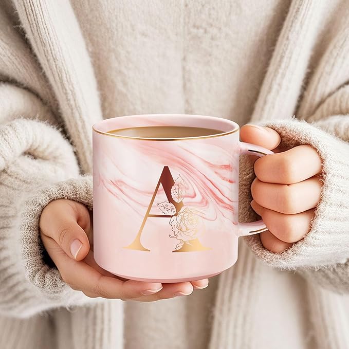 Valentines Day Gifts for Her, Anniversary Birthday Galentines Gifts for Women Mom Grandma Friend Sister Wife Teacher Coworker, Personalized Initial Customized Gift Monogrammed A-Z Coffee Mug 12 OZ