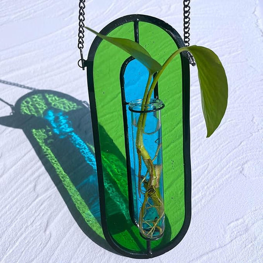 LITMIND Stained Glass Hydroponic Plants Propagation Station, Hanging Planter Terrarium - Perfect for Home & Garden Decor, Includes 2 Glass Propagation Tube
