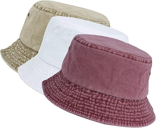 Washed Cotton Bucket Hats Packable Summer Outdoor Cap Travel Beach Sun Hat Plain Colors for Men Women