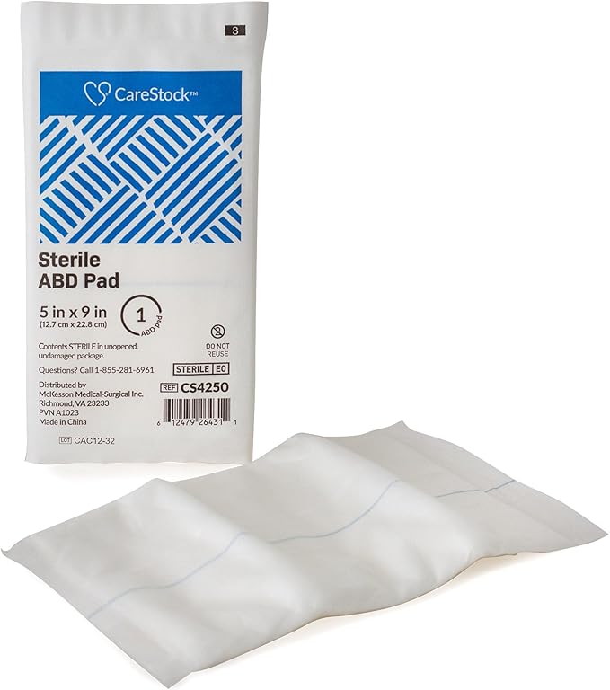 CareStock Abdominal Pads 5x9 in [40-Pack] Sterile ABD Pads, Extra Absorbent, Individually Wrapped, Wound Care First Aid, 20 Count, Pack of 2
