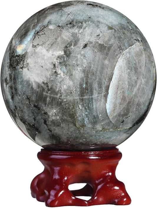 Nupuyai Natural Moonstone Crystal Ball with Resin Stand, Healing Crystal Sphere for Home Decor 2.4"-2.76"(61mm-70mm)