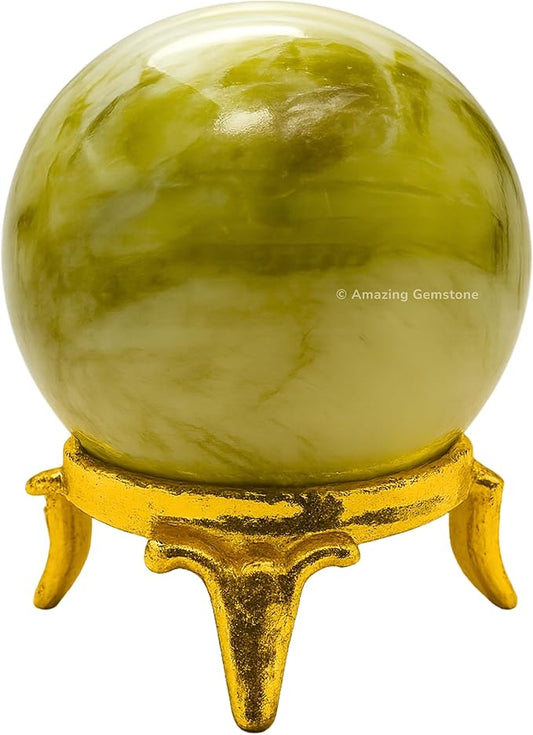 Amazing Gemstone Serpentine Crystal Ball with Stand - 1.5 Inches Crystal Sphere Meditation Balls for Witchcraft and Decorative Balls