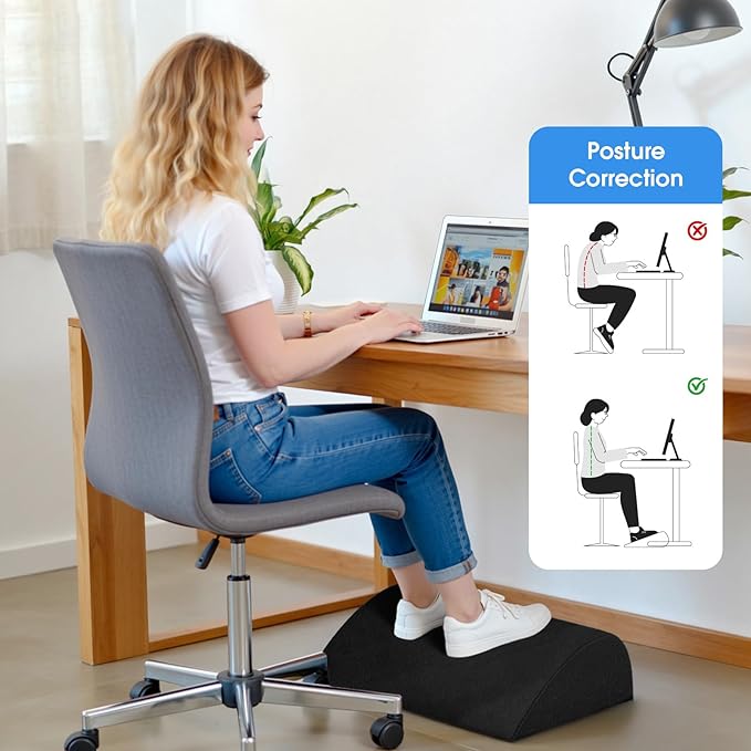 Foot Rest for Under Desk at Work - Non-Slip Foot Stool with 3 Adjustable Heights, Ergonomic Under Desk Footrest with Washable Cover for Desk, Home, Office, Car (Black)