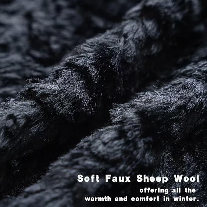 Neelvin Set of 2 Faux Fur Throw Pillow Covers 12x20 Inch Black Cozy Soft Solid Decorative Pillowcases Thick Plush Sheepskin Cushion Case for Chair and Couch Sofa Bedroom