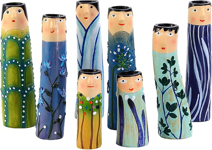 Spring Bud Vases, Bohemian Family Face Vase Boho Cute Home Decor, Character Vase Flower Plant Holder Bathroom Shelf Decor for House Decor Living Room Wedding Centerpieces (E)