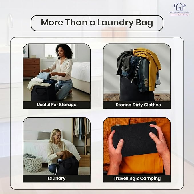LFH Home Large Premium 1pack Cotton Canvas Laundry Bag with Drawstring and Handles Heavy Duty, Multi-Use, and Washable for Home, Travel, College or Storage 28x40-Black
