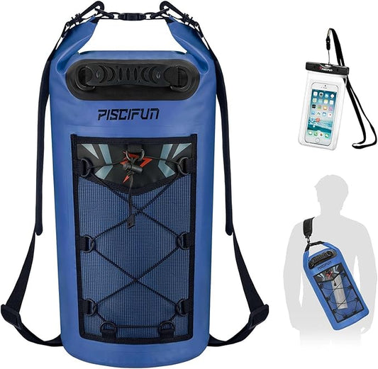 Piscifun Dry Bag, Waterproof Floating Backpack 10L/20L/30L/40L with Waterproof Phone Case for Boating, Kayaking, Fishing