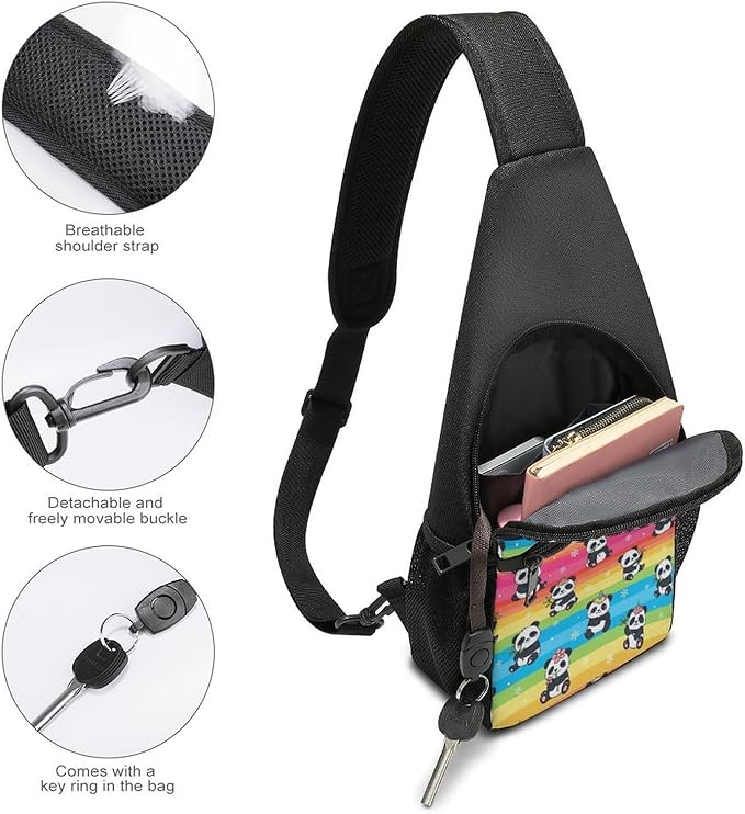 SWEET TANG Large Capacity Sling Chest Bag Backpack, Fashion Daypack Rainbow Cute Unicorns Panda, Cross Body Funny Shoulder Sack with Adjutable Strap for Men Women Travel